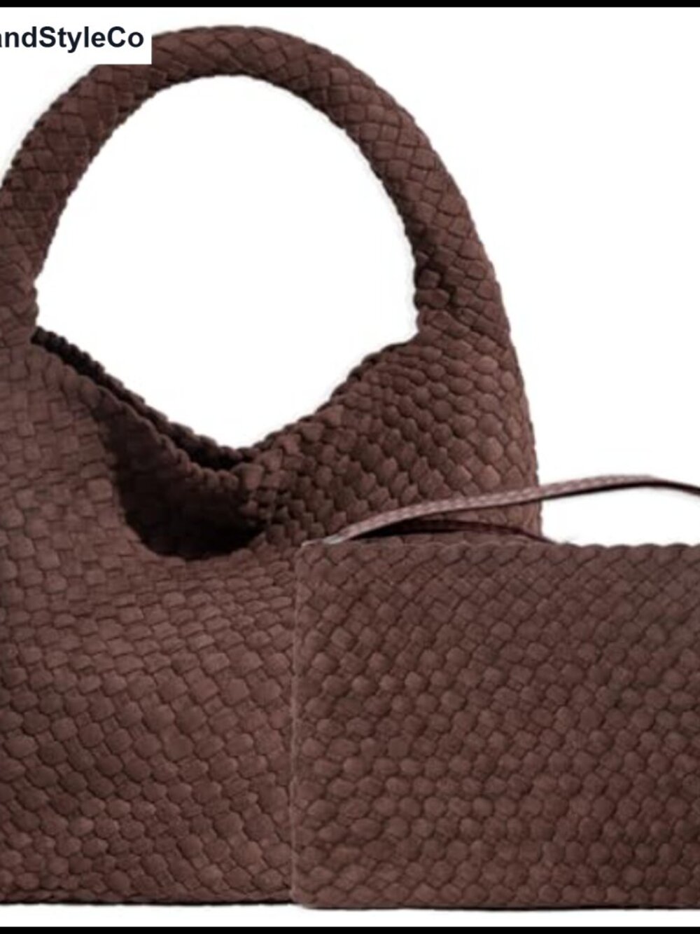 Handwoven Faux Suede Hobo Tote Bag Shoulder Bag with Wrist Wallet